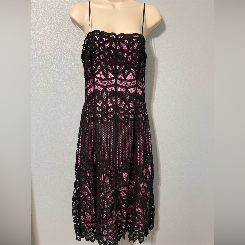 Vtg Betsey Johnson Lace Overlay Dress Pink Black Goth Y2k Dark Fairy Glam Size 8
